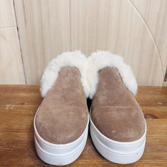 J/SLIDES Neel Taupe Faux Fur Trim Suede Slip On Sneakers 8.5 J Slides Platform - Picture 4 of 6